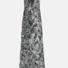 Bonnie Sleeveless Plunge Neck Evening Gown in Black/ Silver