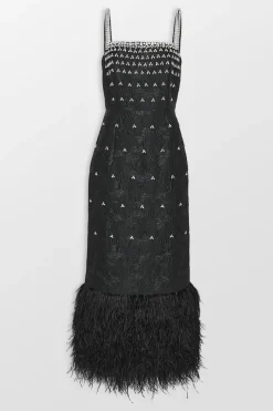Bustier Midi Dress With Crystal Details & Feathers