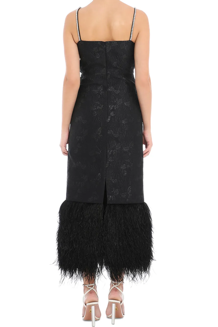 Bustier Midi Dress With Crystal Details & Feathers