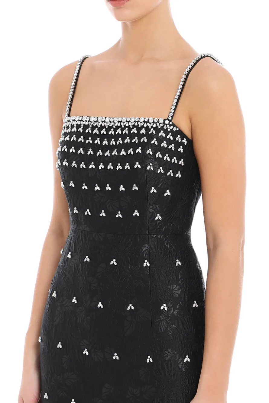 Bustier Midi Dress With Crystal Details & Feathers