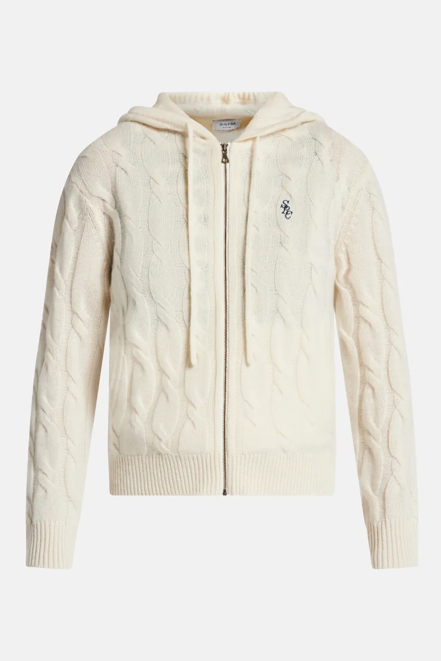 Cable Knit Cashmere Hoodie Zip Jacket