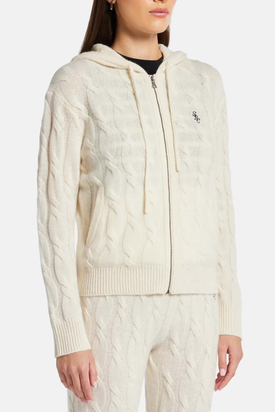 Cable Knit Cashmere Hoodie Zip Jacket