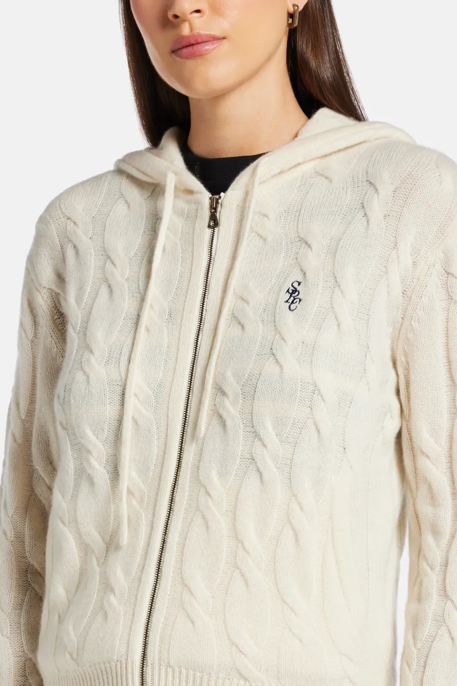 Cable Knit Cashmere Hoodie Zip Jacket