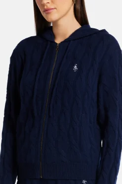 Cable Knit Cashmere Hoodie Zip Jacket