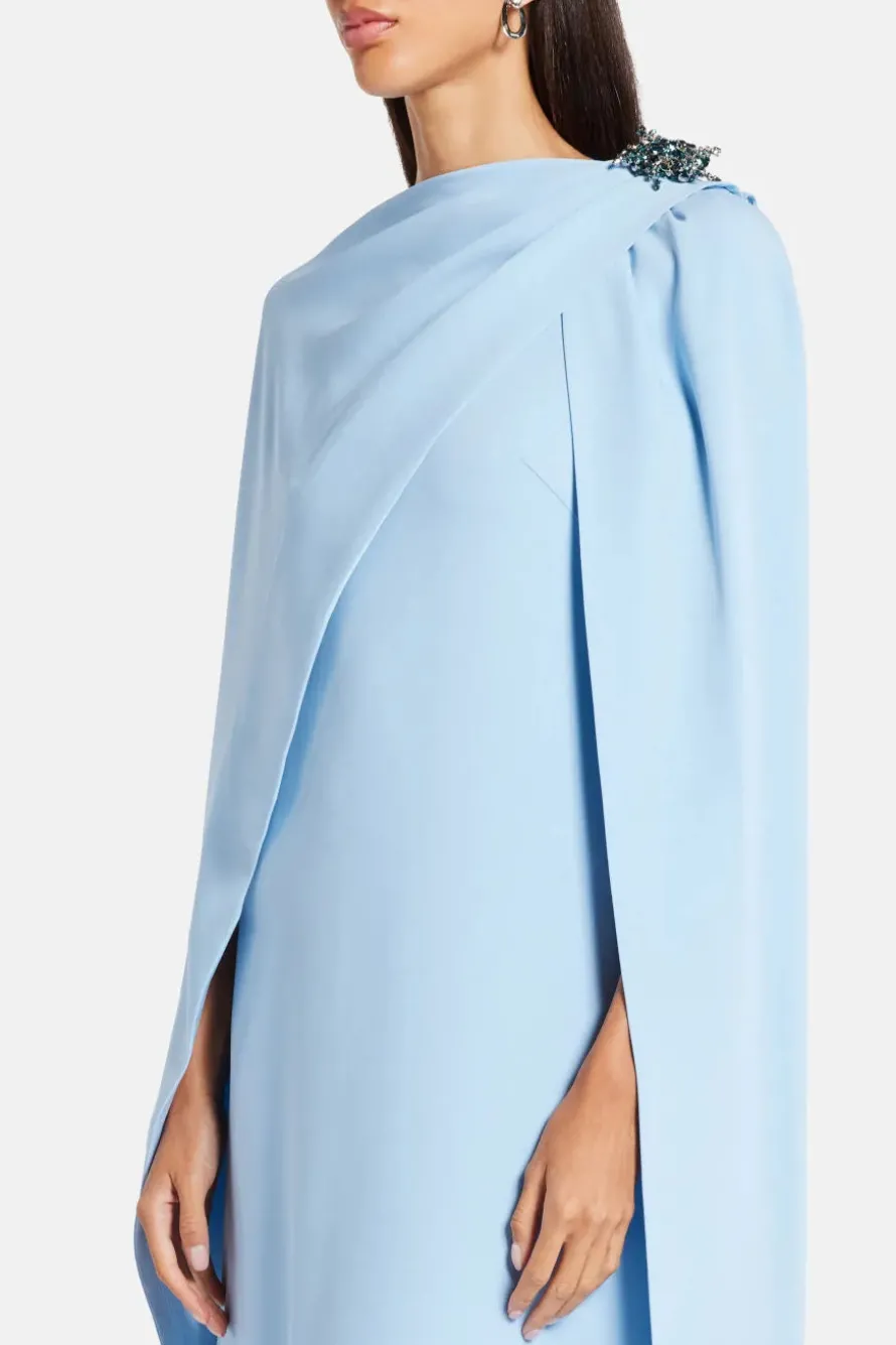 Cape Evening Gown With Brooch Detail