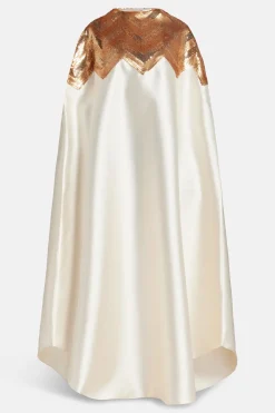 Chevron Sequin Kaftan Dress in Gold and White
