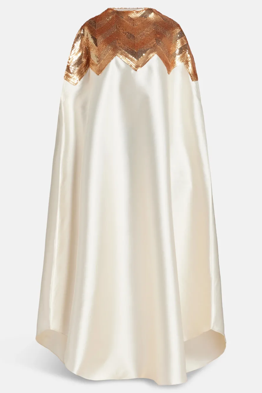 Chevron Sequin Kaftan Dress in Gold and White