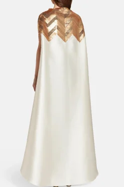 Chevron Sequin Kaftan Dress in Gold and White