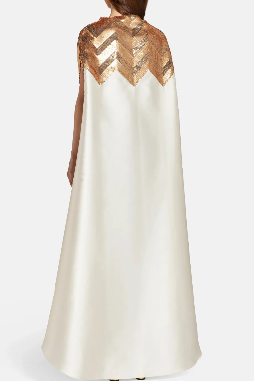 Chevron Sequin Kaftan Dress in Gold and White