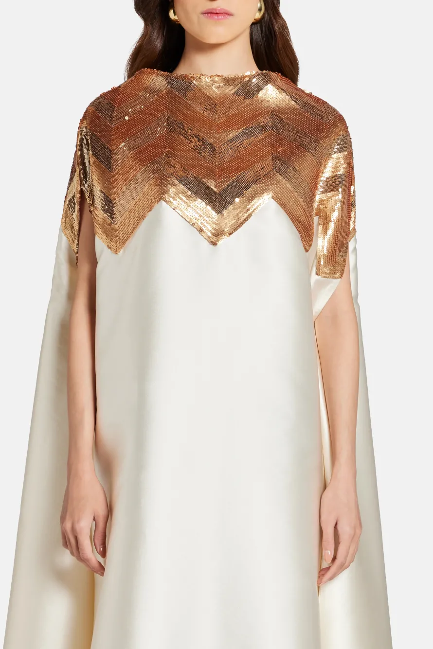 Chevron Sequin Kaftan Dress in Gold and White