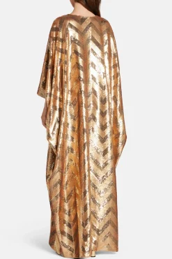 Chevron V Neck Kaftan in Gold