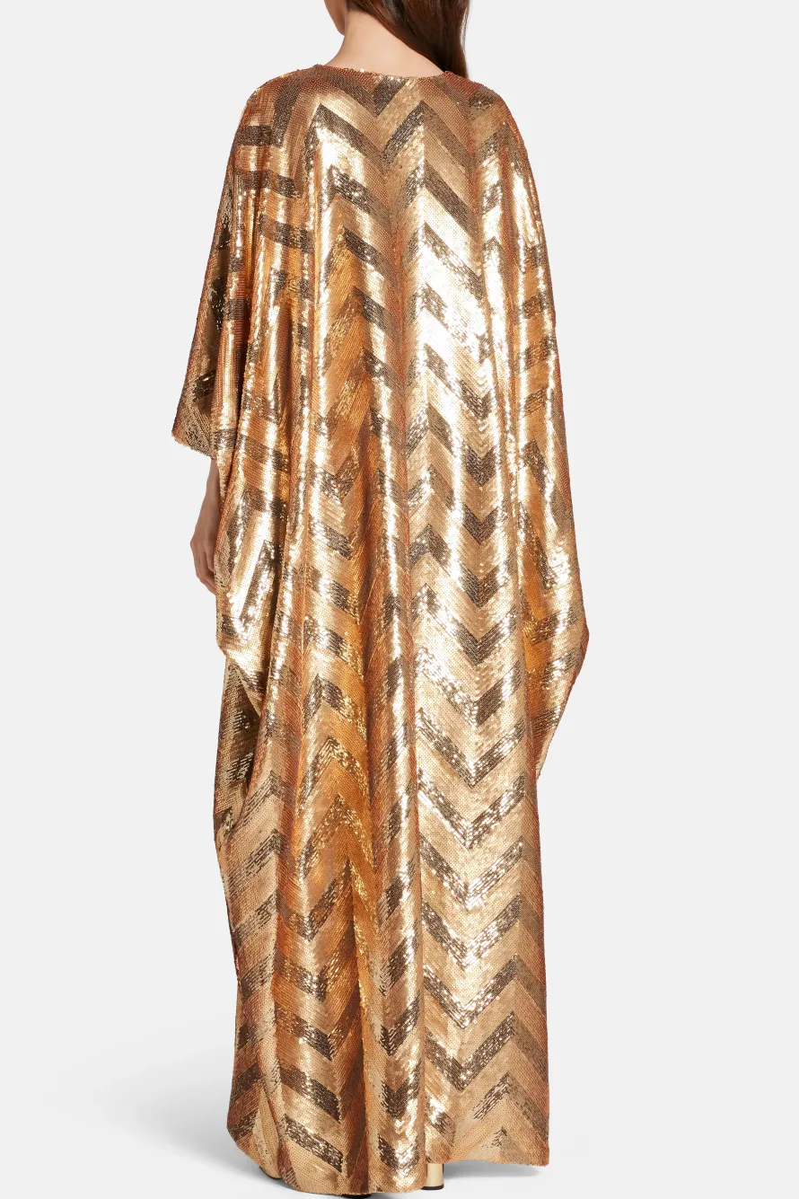 Chevron V Neck Kaftan in Gold