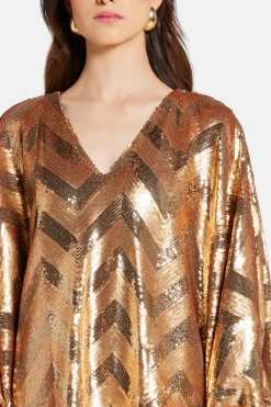 Chevron V Neck Kaftan in Gold