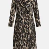 Chiara Leopard Print Wool Coat in Brown/ Beige
