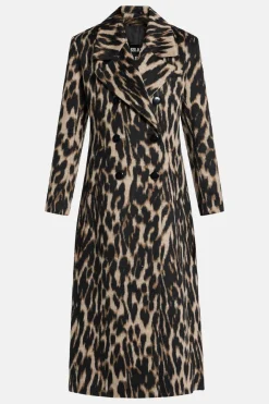 Chiara Leopard Print Wool Coat in Brown/ Beige