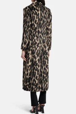 Chiara Leopard Print Wool Coat in Brown/ Beige
