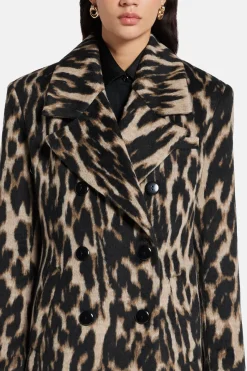 Chiara Leopard Print Wool Coat in Brown/ Beige