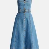 Clay Sleeveless Denim Cotton Midi Dress in Blue