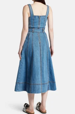Clay Sleeveless Denim Cotton Midi Dress in Blue