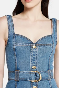Clay Sleeveless Denim Cotton Midi Dress in Blue