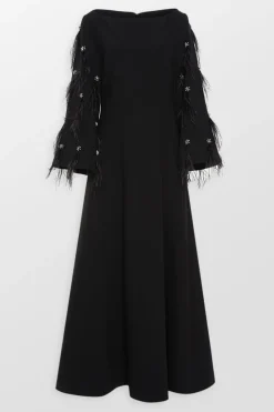 Clover Wide Sleeves Feathered Maxi Dress
