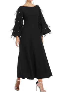 Clover Wide Sleeves Feathered Maxi Dress