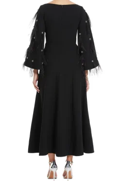 Clover Wide Sleeves Feathered Maxi Dress