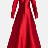 Collared Shirt Silk Blend Evening Gown in Red
