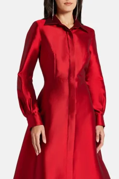 Collared Shirt Silk Blend Evening Gown in Red