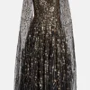Comet Sequin Cape Evening Dress in Black