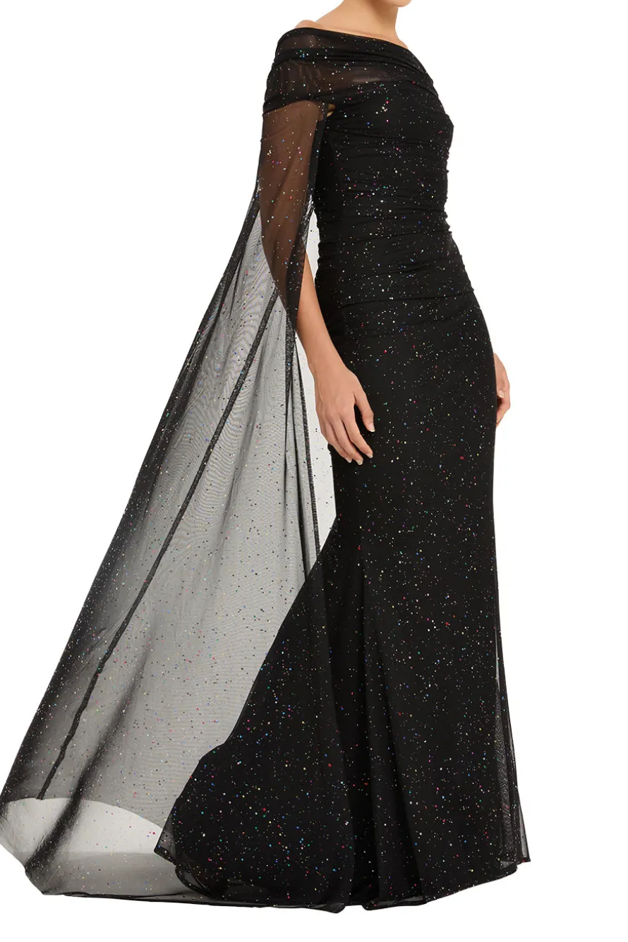 Confetti Tulle Off Shoulder Evening Gown