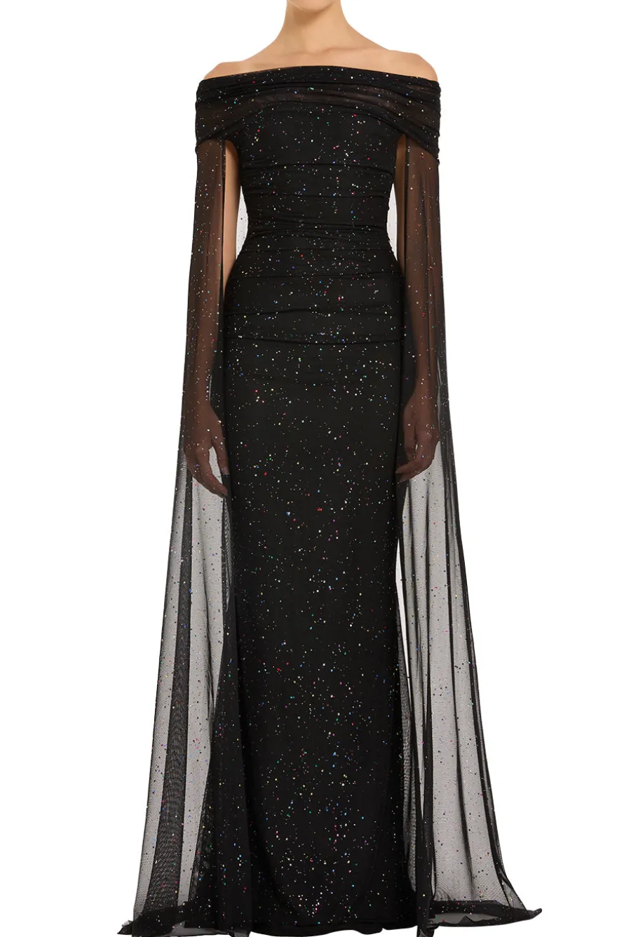 Confetti Tulle Off Shoulder Evening Gown