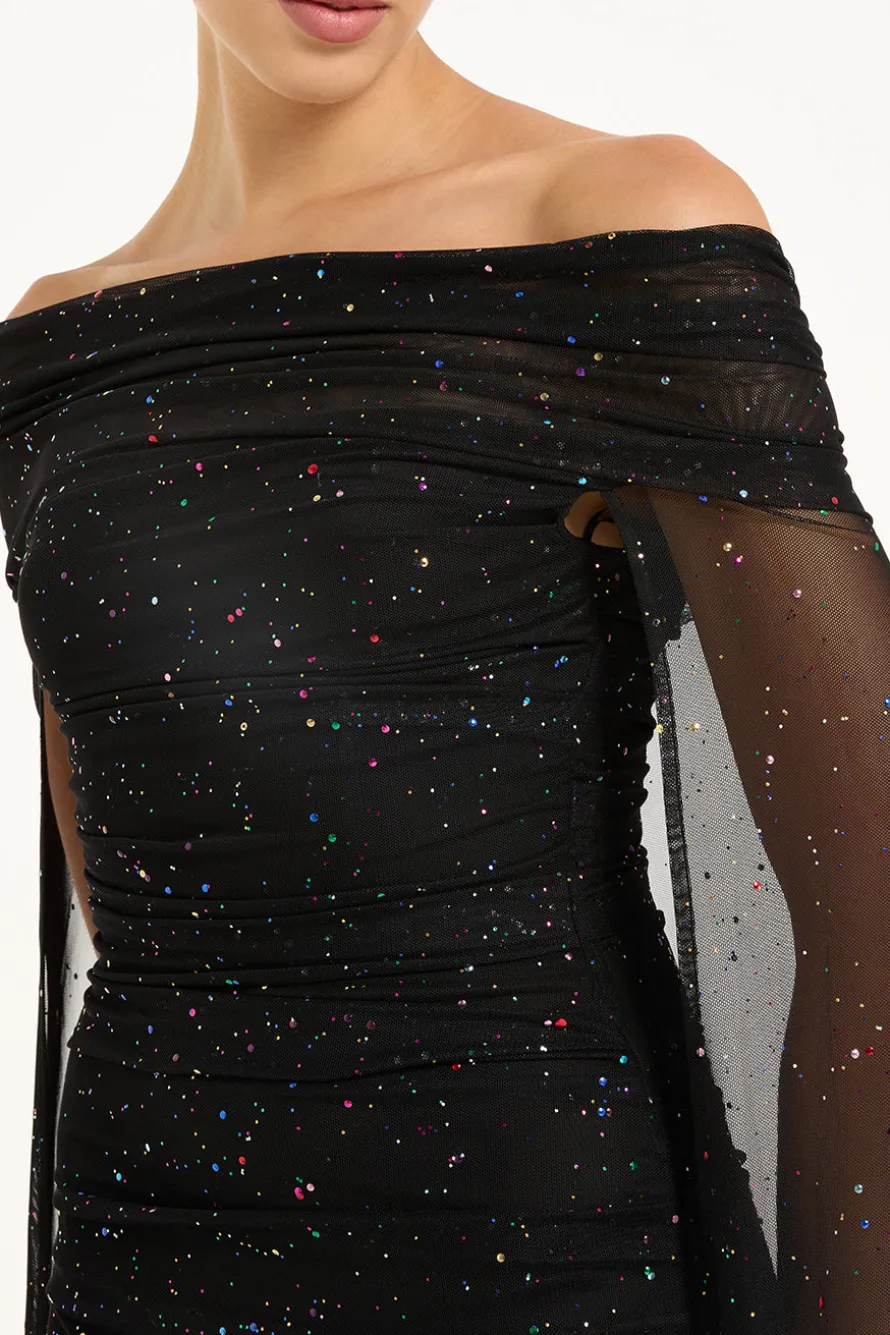 Confetti Tulle Off Shoulder Evening Gown