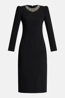 Cora Embellished Cocktail Midi Dress in Black