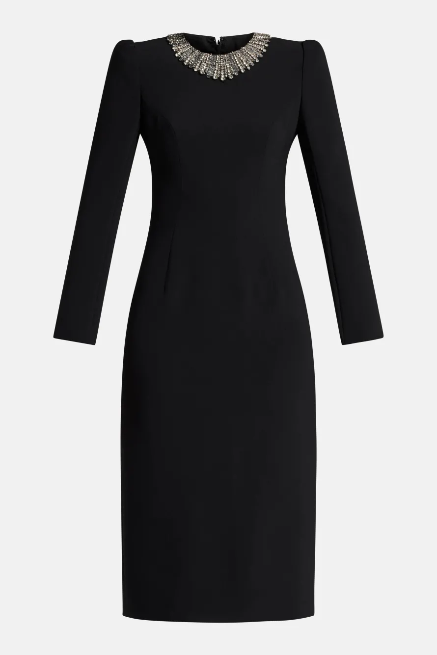 Cora Embellished Cocktail Midi Dress in Black