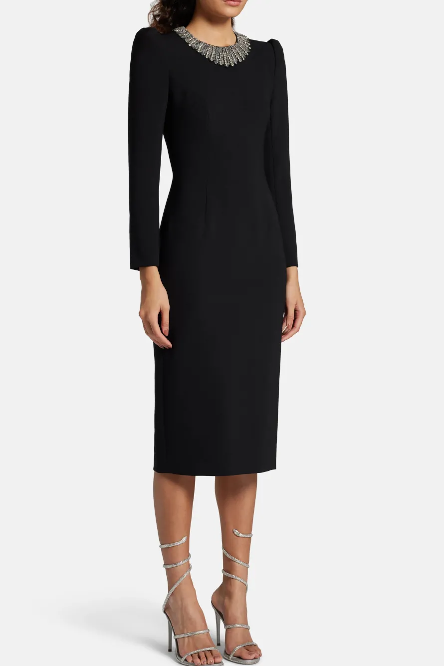 Cora Embellished Cocktail Midi Dress in Black