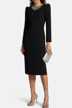 Cora Embellished Cocktail Midi Dress in Black