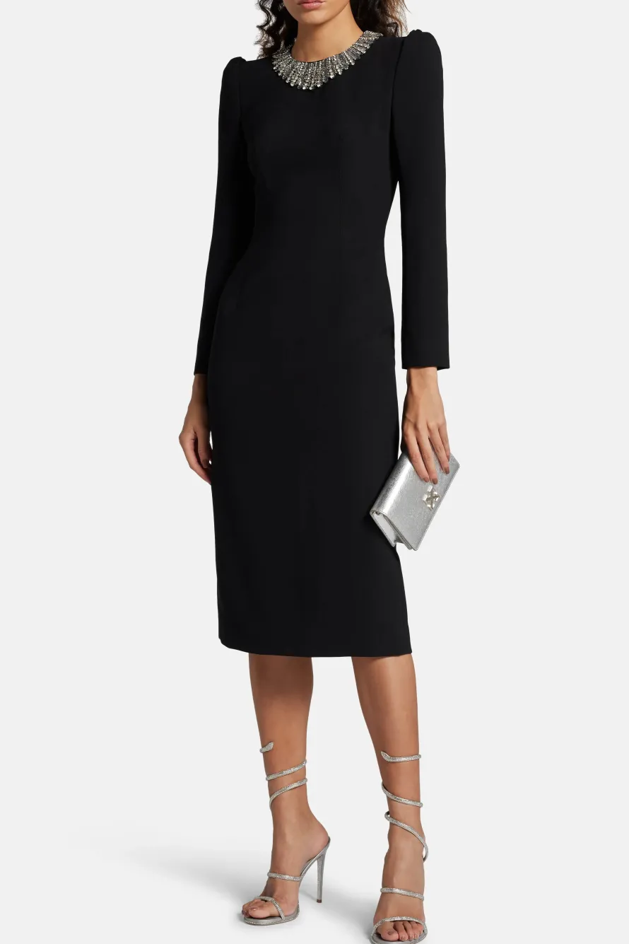 Cora Embellished Cocktail Midi Dress in Black