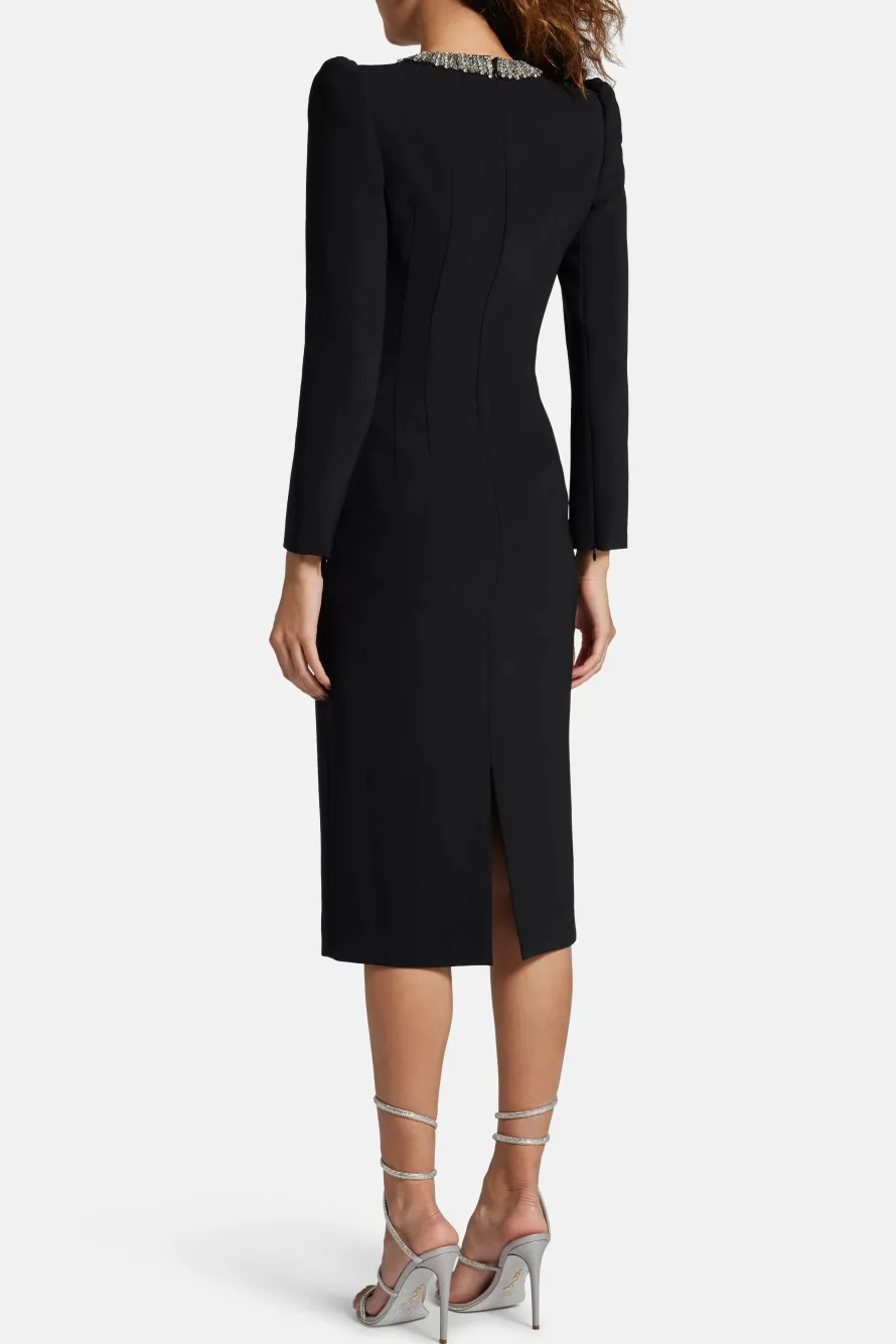 Cora Embellished Cocktail Midi Dress in Black
