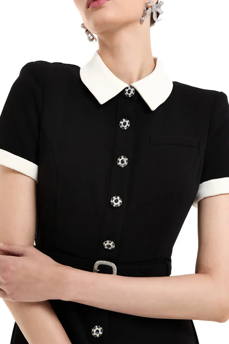 Crepe Contrast Mini Dress