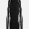 Crystal Tulle Cape Evening Gown