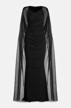 Crystal Tulle Cape Evening Gown