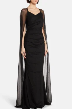 Crystal Tulle Cape Evening Gown