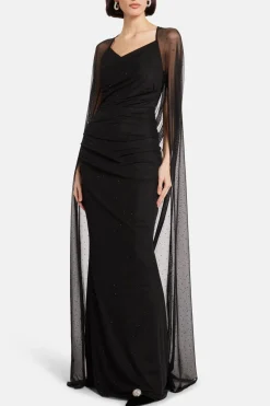 Crystal Tulle Cape Evening Gown