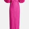Crystallise Floral Sleeves Pleated Maxi Dress in Pink