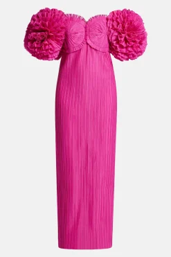 Crystallise Floral Sleeves Pleated Maxi Dress in Pink