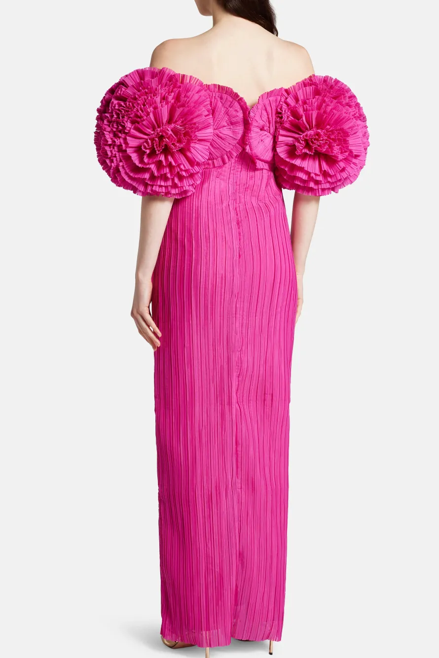 Crystallise Floral Sleeves Pleated Maxi Dress in Pink