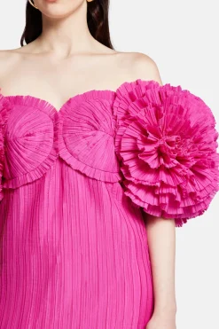 Crystallise Floral Sleeves Pleated Maxi Dress in Pink