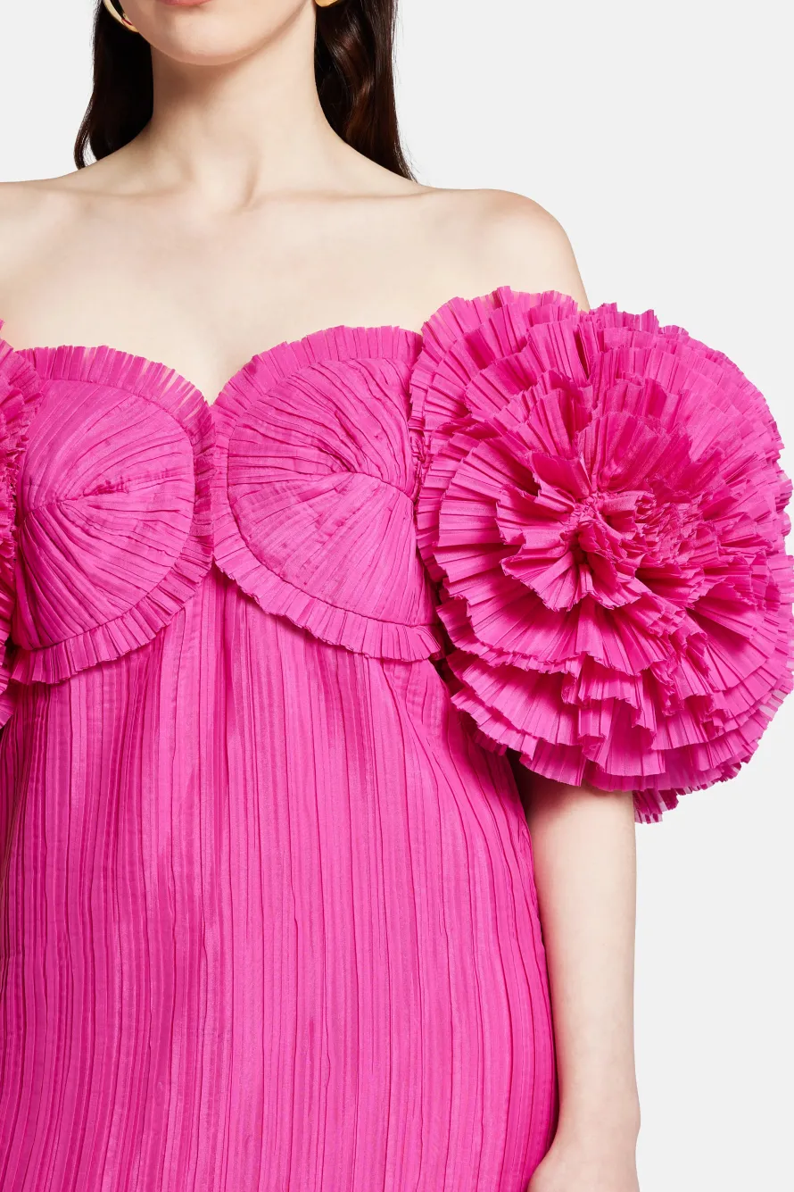Crystallise Floral Sleeves Pleated Maxi Dress in Pink