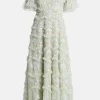 Daisy Wave Sequin Midi Dress in Green